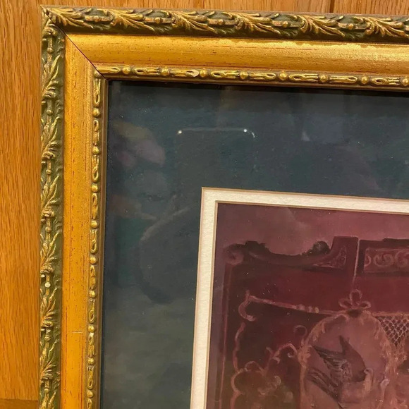 VTG Home & Garden Party Victorian Wedding Theme Gold Art Frame 18”x22” Signed - Picture 6 of 9